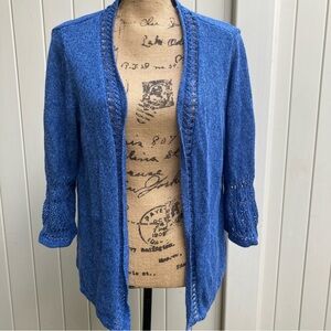 Appleseed women cardigan petite large linen cotton blue open knit
